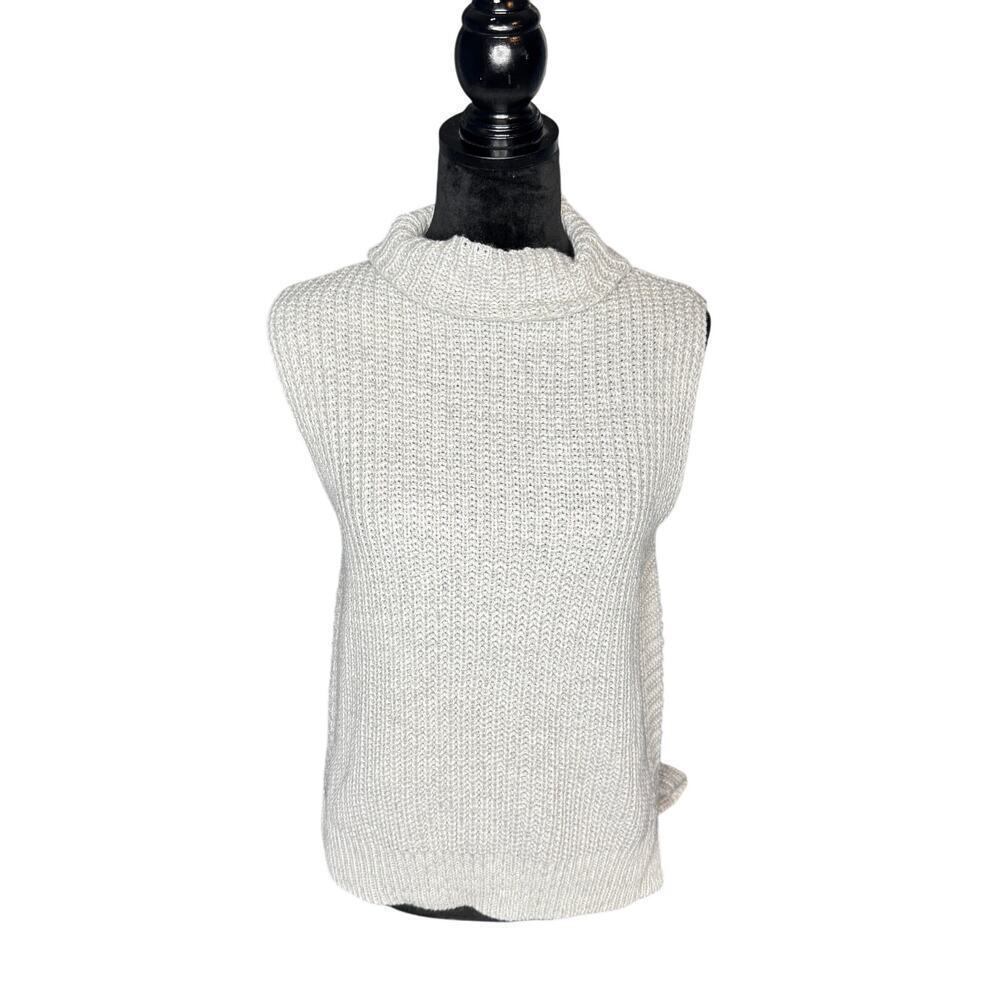 Cotton Emporium Women's sz XS Cable Knit Sleeveless Sweater Hi-Neck Top Gray